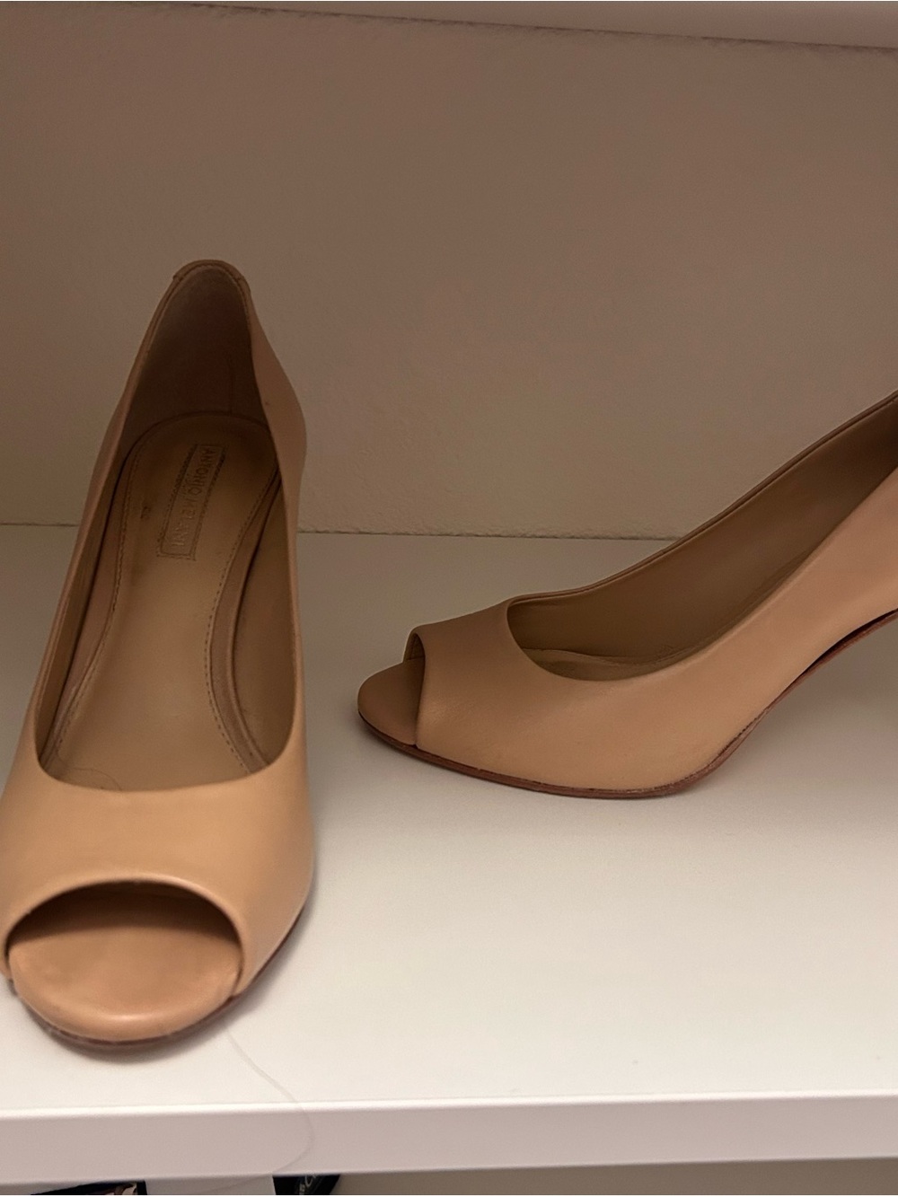 ANTONIO MELANI Nude Peep-Toe Leather Pumps